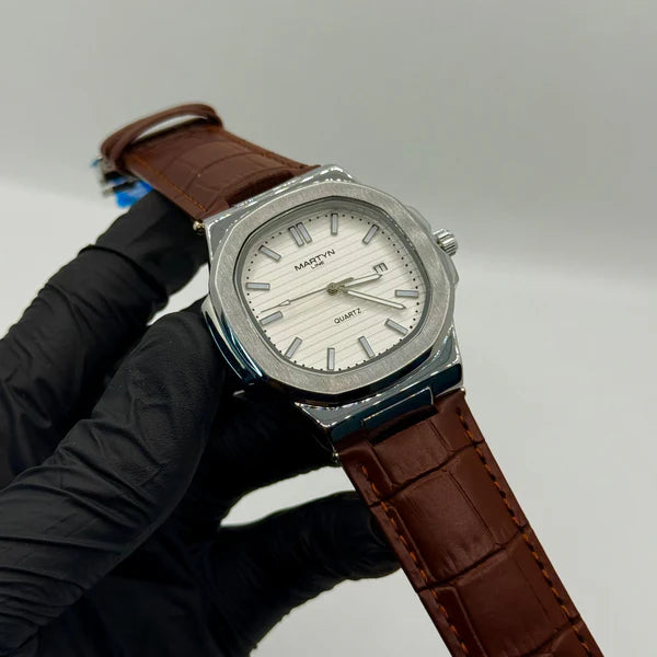MARTIN white dial with brown leather strap watch