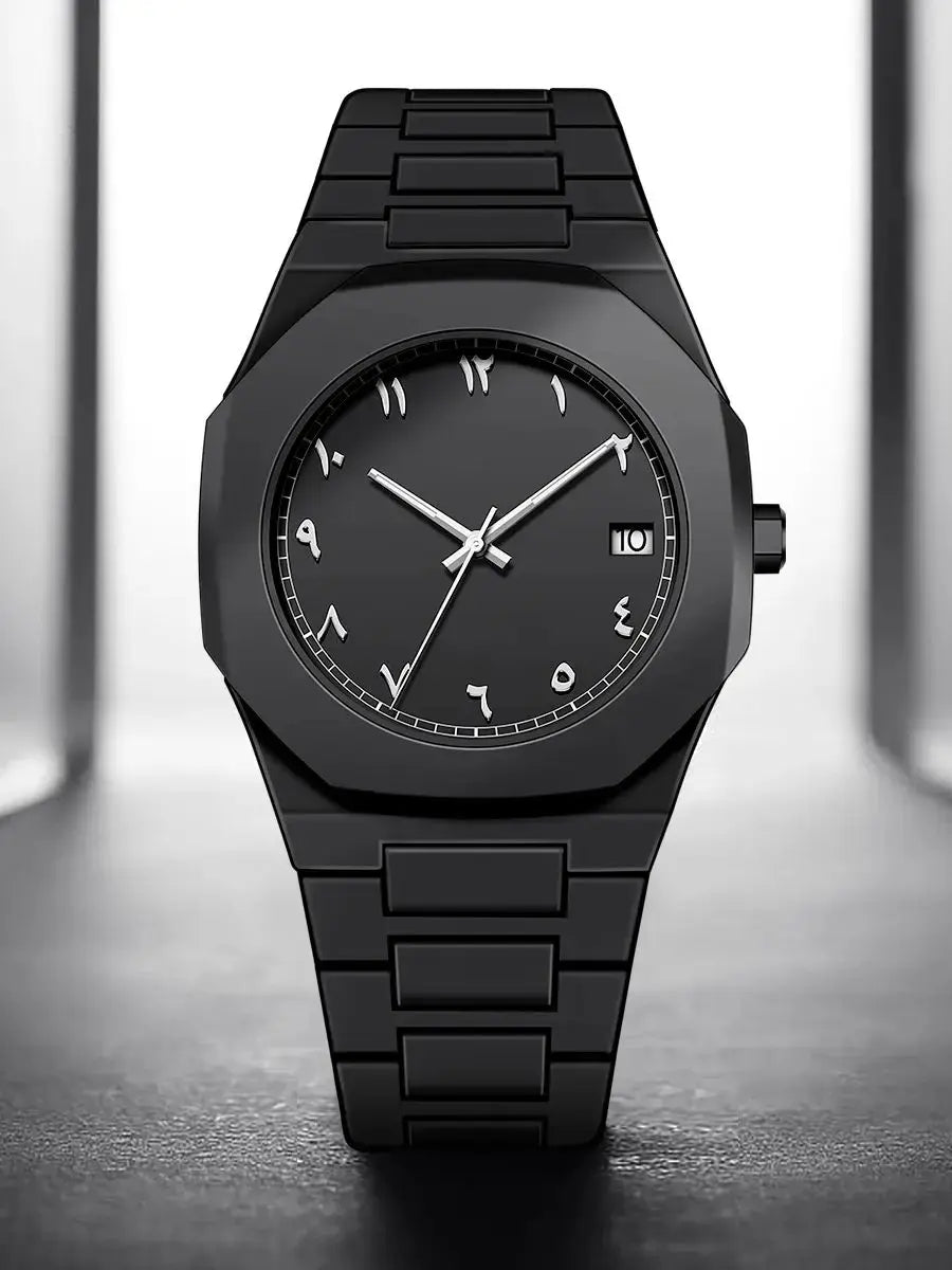 Black Arabic Numeral Stainless Steel Luxury Watch