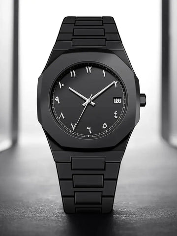 Black Arabic Numeral Stainless Steel Luxury Watch