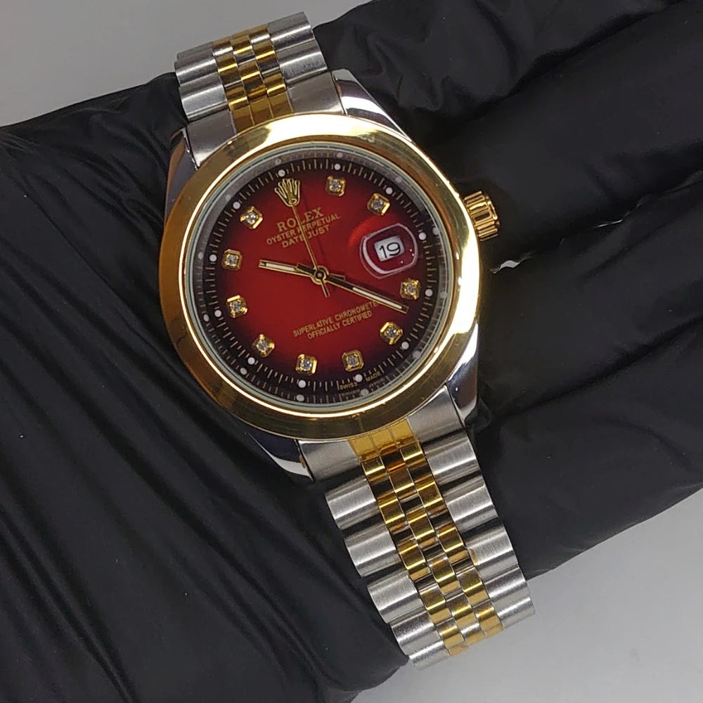 Rolex Datejust Watch | Premium Two Tone Red Dial Luxury Timepieces