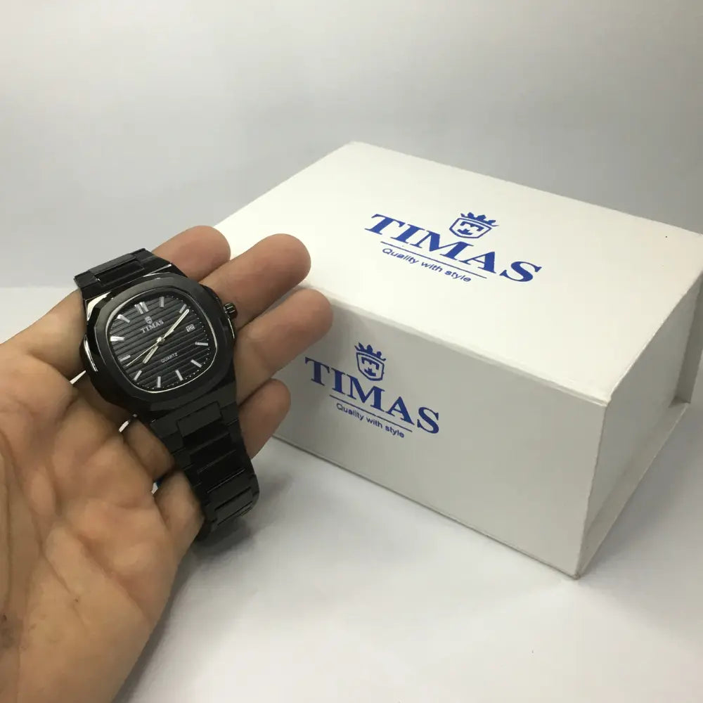 T.M Elegant Stainless Steel Watch Black golden And Silver | Premium Quartz Timepiece⌚