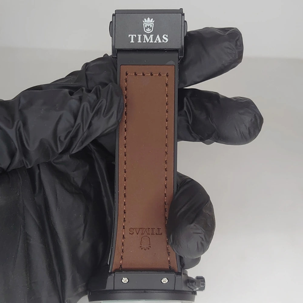 Timas Royal Chronograph – Rose Gold Black And Brown Edition - Leather Strap Watch