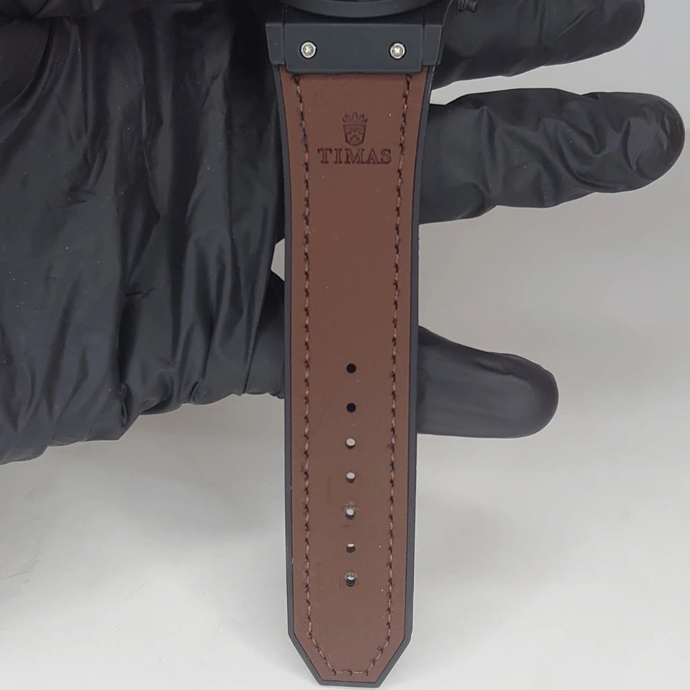 Timas Royal Chronograph – Rose Gold Black And Brown Edition - Leather Strap Watch