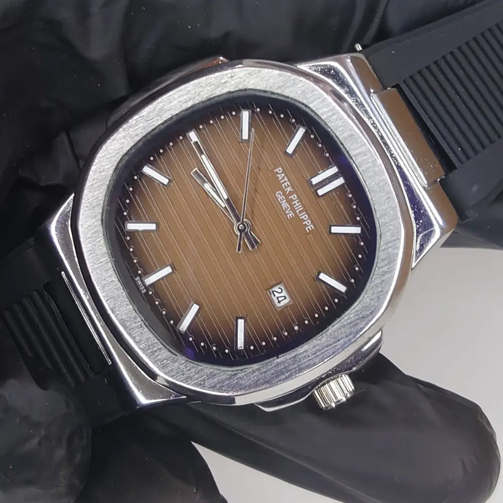 Patek Philippe Nautilus Style Watch ⌚ | Luxury Design | Elegant Blue & Brown Dials | Premium✨ Rubber Strap
