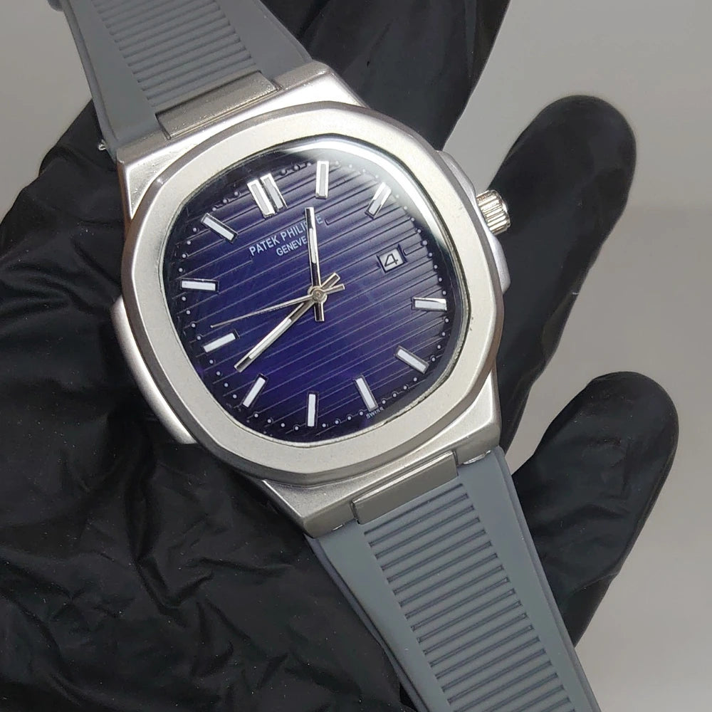 Patek Philippe Nautilus Style Watch ⌚ | Luxury Design | Elegant Blue & Brown Dials | Premium✨ Rubber Strap
