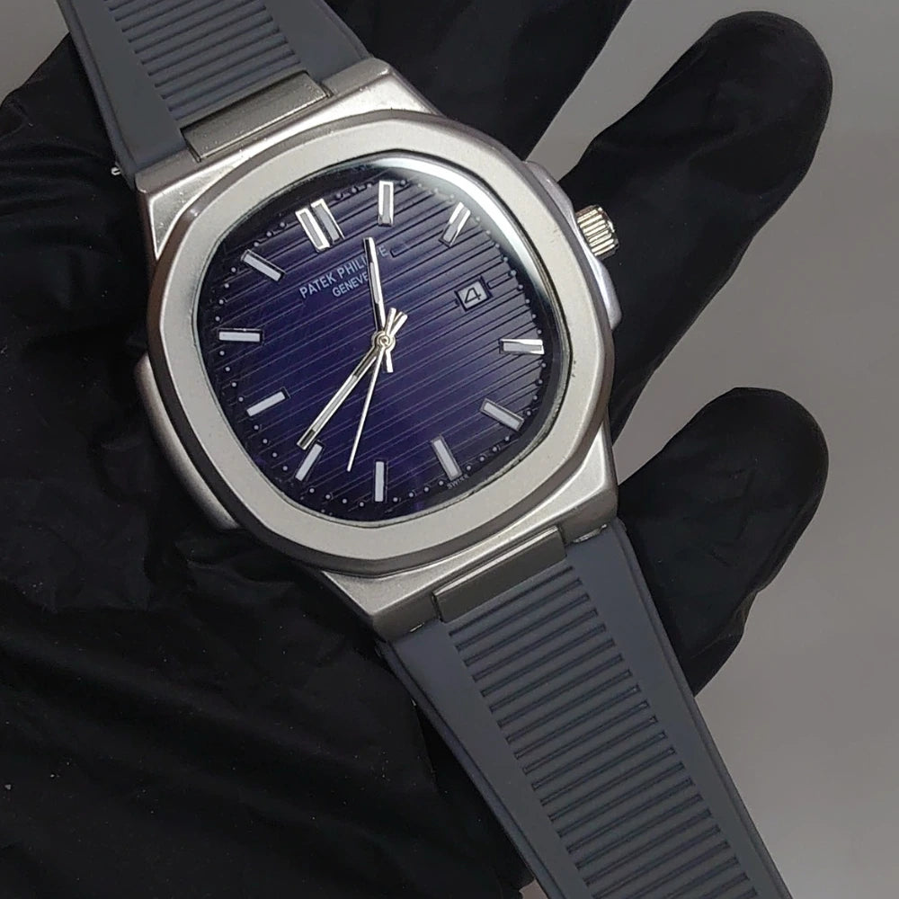 Patek Philippe Nautilus Style Watch ⌚ | Luxury Design | Elegant Blue & Brown Dials | Premium✨ Rubber Strap
