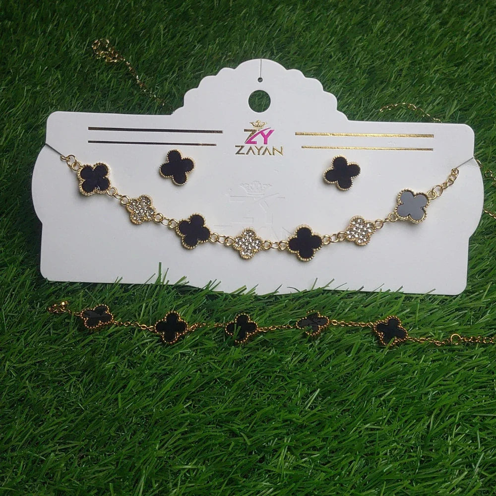 Elegant Clover Charm Bracelet & Earrings Set 🌟 | Premium Gold-Plated Jewelry