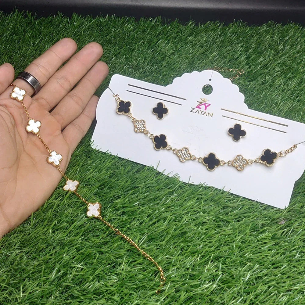 Elegant Clover Charm Bracelet & Earrings Set 🌟 | Premium Gold-Plated Jewelry