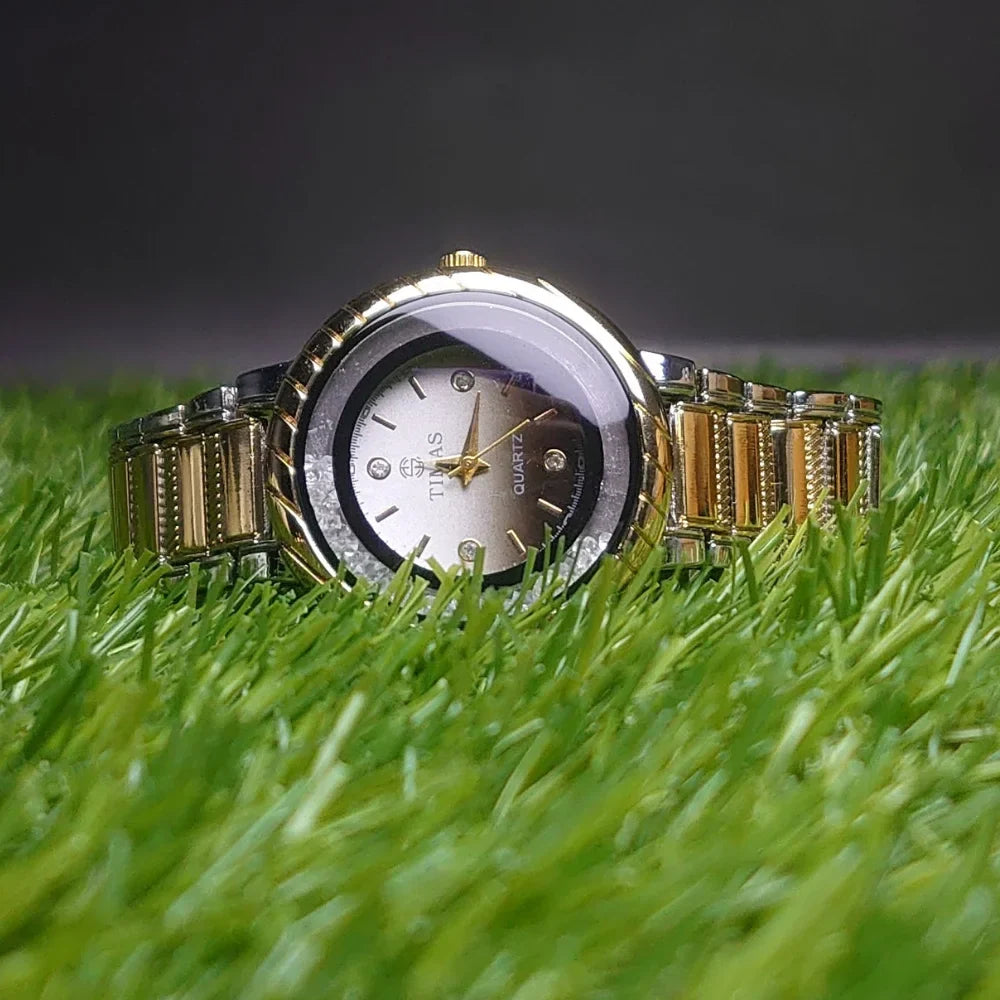 💖 Sparkle & Shine: TIMAS Floating Crystal Ladies' Watch - Two-Tone & Silver Options