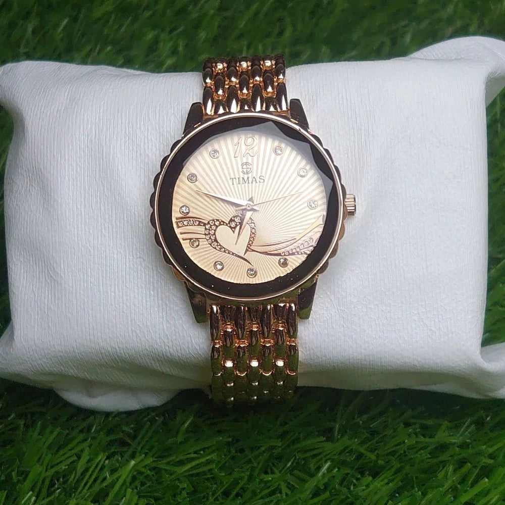 TIMAS Crystal Heart Wristwatch - Rose Gold & Gold Options