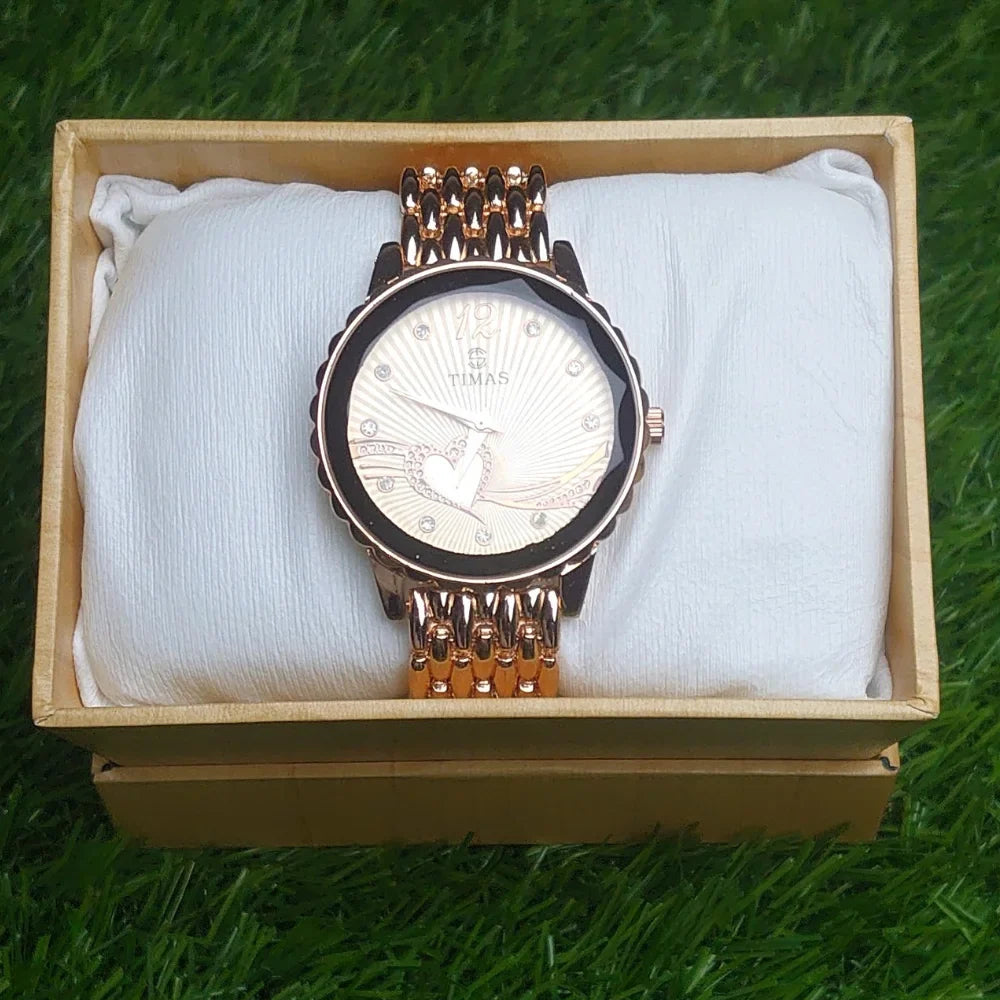 TIMAS Crystal Heart Wristwatch - Rose Gold & Gold Options