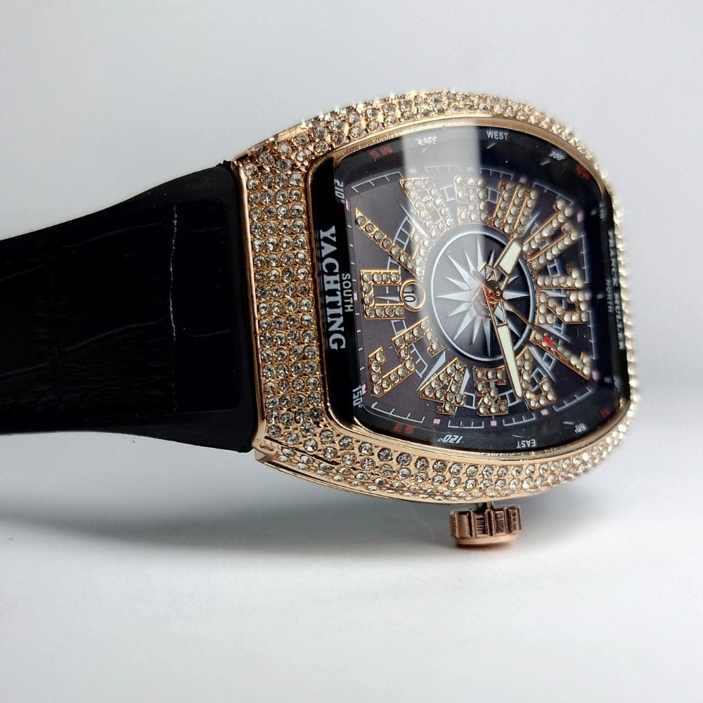 FM Vanguard Yachting Edition – Rose Gold & Iced Out Diamond Bezel Luxury Watch 💎