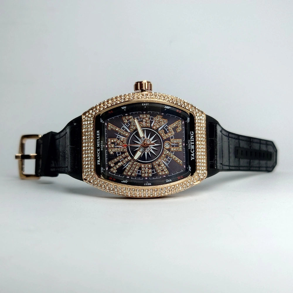 FM Vanguard Yachting Edition – Rose Gold & Iced Out Diamond Bezel Luxury Watch 💎