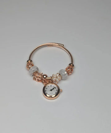 Dainty Gold Round Charms Bracelet Watch For Momen
